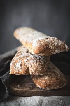 Ciabatta bread in a rustic kitchen