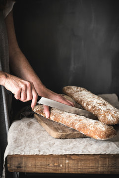 Ciabatta bread in a rustic kitchen