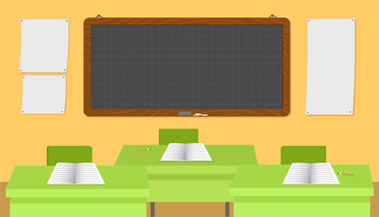 Empty school classroom with blackboard vector illustration