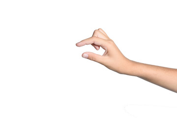 A teenager's hand isolated on a white background. Close up.