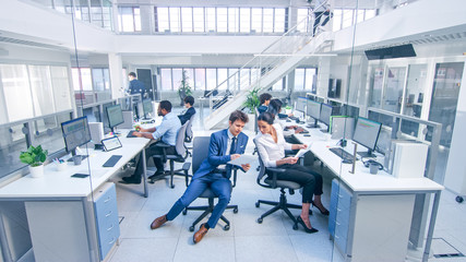 Diverse Multinational Team of Business Managers and Specialists Work on Desktop Computers, Young...