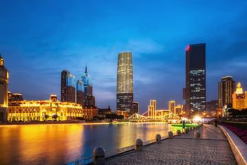 Fototapeta premium Urban architectural landscape on both sides of Haihe River in Tianjin