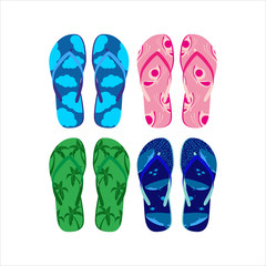 Vector set with stylish and colorful summer flip flops
