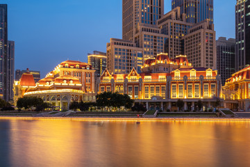 Urban architectural landscape on both sides of Haihe River in Tianjin