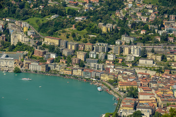 Fototapeta na wymiar Aerial view of the center at Lugano in Switzerland.