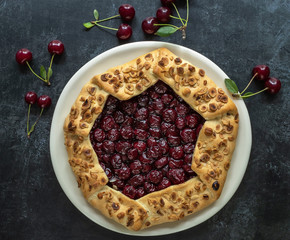 Sour cherry open pie or galette