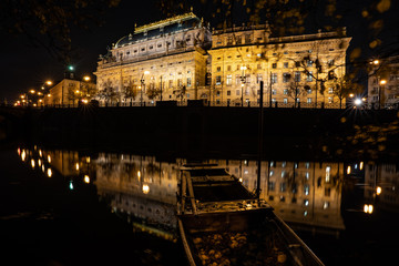 Theater lights in water reflection