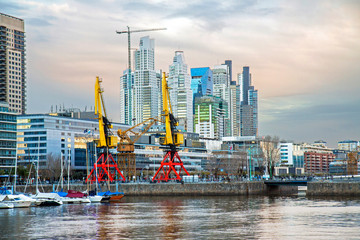 Buenos Aires, Argentina: Puerto Madero at sunset, a redeveloped old harbour with old details and...