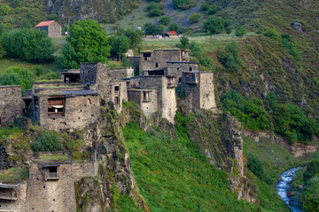 Obraz premium Old Fortress in mountain village Shatili, ruins of medieval castle