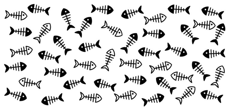Fish bone seamless pattern Vector icon Vector skeleton sign. Sea fish. Silhouette fishbones print