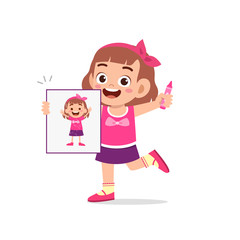 happy cute little kid boy and girl draw with crayon on paper