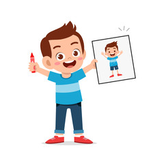 happy cute little kid boy and girl draw with crayon on paper