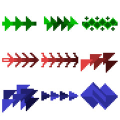 A set of nine pixel illustrations of various geometric shapes and directional arrows.