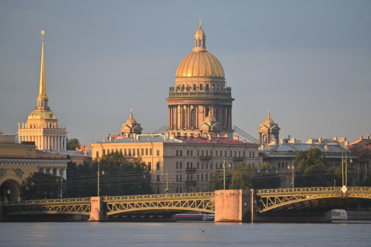 Morning view on Saint Petersburg. Neva River. Russia. Usteny Petersburg. Saint Isaac's Cathedral.