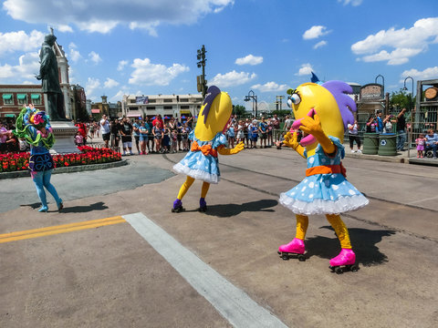 Orlando, USA - May 8, 2018: The large parade with performers at Universal Studio park on May 8, 2018.