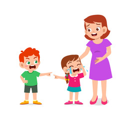 sad little kid boy and girl cry loud