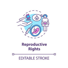 Reproductive rights concept icon. Childbirth, pregnancy idea thin line illustration. Legal regulations and freedoms of reproduction. Vector isolated outline RGB color drawing. Editable stroke