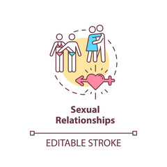 Sexual relationships concept icon. Human physiology awareness, sex education idea thin line illustration. Girlfriends and boyfriends, lovers sector isolated outline RGB color drawing. Editable stroke