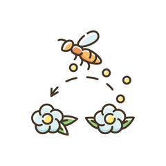 Pollination RGB color icon. Working bee collecting nectar, carrying wildflower pollen. Beekeeping, botany. Honeybee pollinating flowers isolated vector illustration