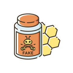 Fake honey RGB color icon. Artificial food, synthetic bee product. Sweet dessert, delicious dainty. Jar with man made syrup, DIY honey isolated vector illustration