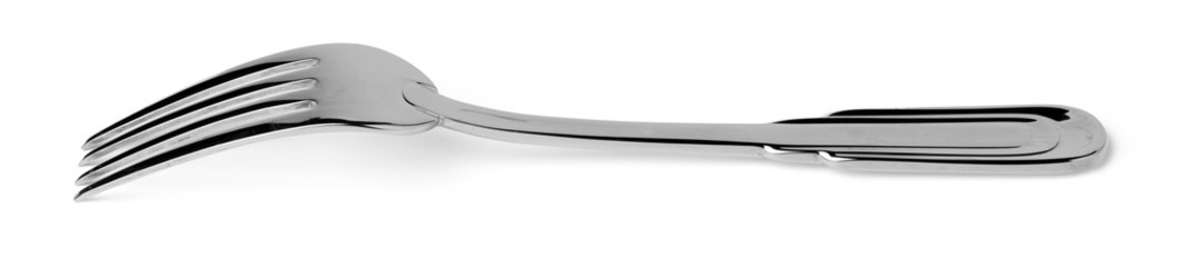 Steel metal fork isolated on white background