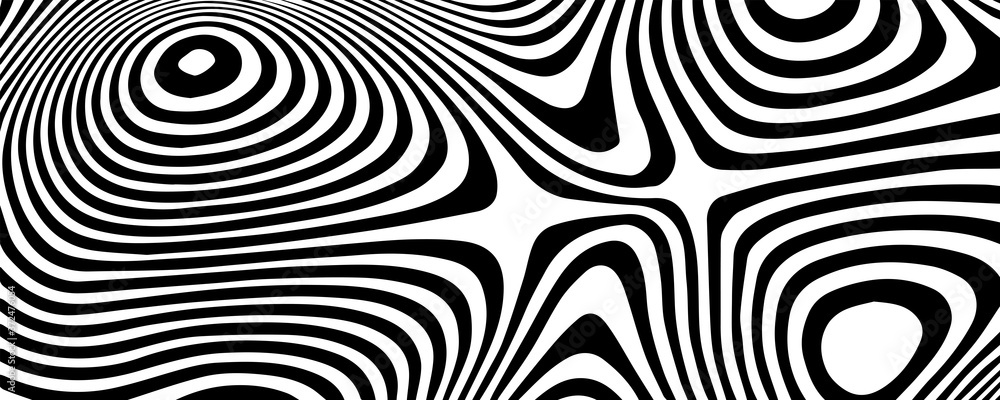 Poster vector optical illusion with black and white lines. abstract curve background.