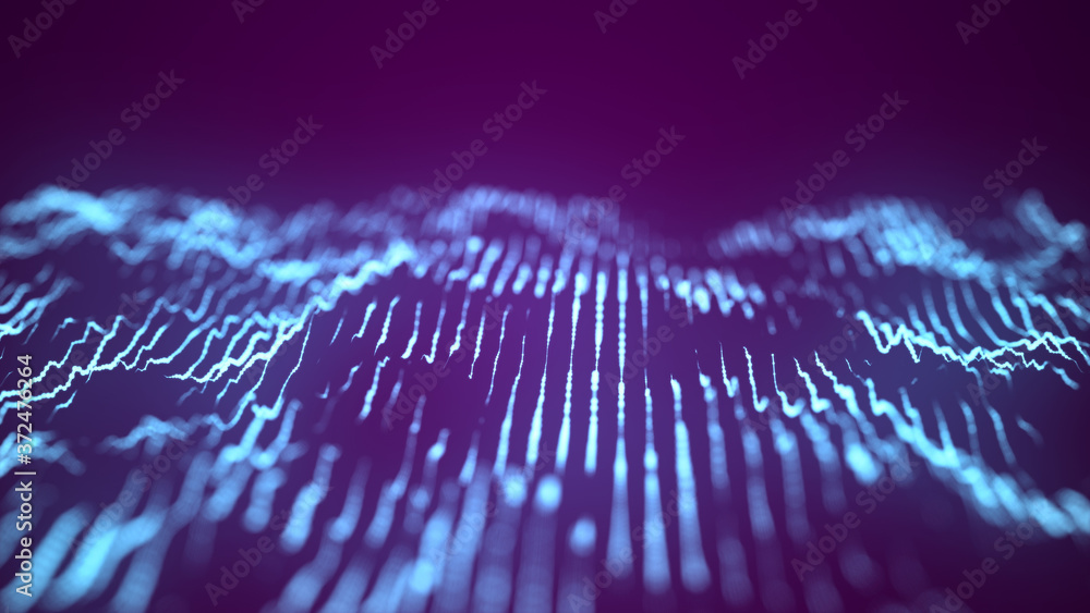 Poster abstract digital background of glow particles. color technology dynamic dots background. 3d renderin