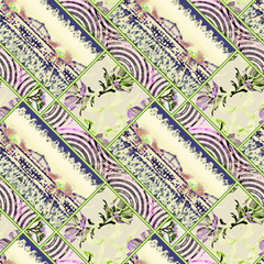 Patchwork with an antique image, seamless pattern.