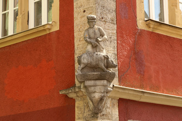 Rothenburg ob der Tauber, Germany - August 15, 2020: Statues in Rothenburg, Germany.
