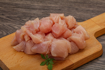 Raw diced chicken for cooking