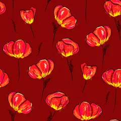 Papier Peint photo Lavable Coquelicots Motif floral sans couture. Pavot de fleurs rouges, dessin de main de vecteur de tulipe. Pour l& 39 emballage, le tissu, l& 39 emballage, l& 39 arrière-plan