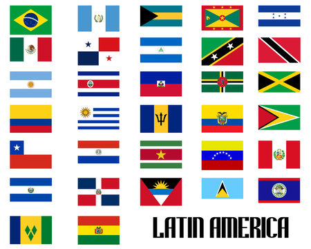 Flags of Latin American countries. Isolated objects on white background