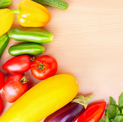 Fresh vegetables on table with space for text. Top view.