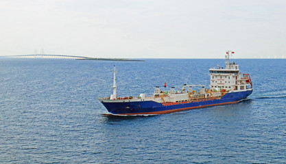 tanker Nike with Denmark to Sweden bridge in background
