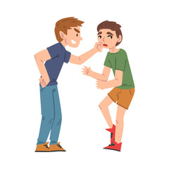 Bully Boy Mocking, Laughing and Attacking Weaker, Mockery and Bullying at School Concept Cartoon Style Vector Illustration