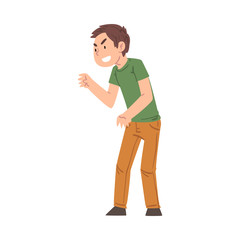 Naklejka premium Mocking Bully Boy Character, Hoodlum Child Pointing with his Finger, Bad Child Behavior Cartoon Style Vector Illustration