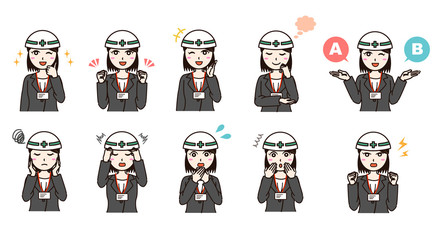 Woman business suit with helmet