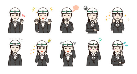 Woman business suit with helmet