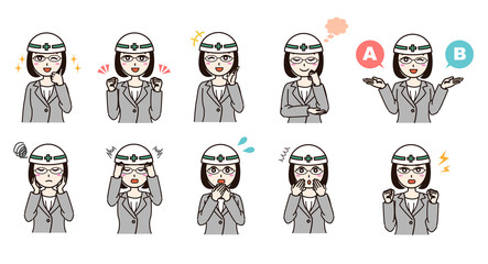 Woman business suit with helmet