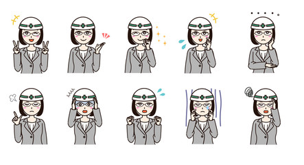 Woman business suit with helmet