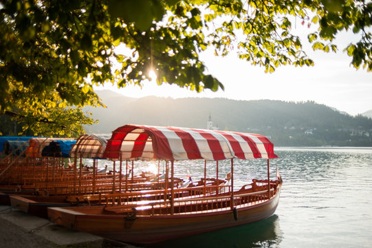 boats on lake bled

