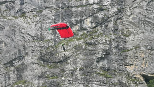 Extreme Sport Base Jumper Paraglider, Lauterbrunnen, Switzerland