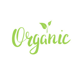 Fototapeta premium Organic lettering logo design isolated on white background. Handwritten calligraphy for healthy eco products. - Vector