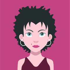 Set of people icons in flat style with faces. Vector women, men