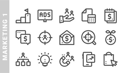 marketing 1 icon set. Outline Style