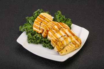 Grilled Greek haloumi cheese with herbs