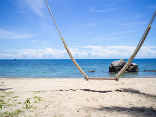 The swing cradle on the beach that can be sit and chill in Koh Tao island, Thailand