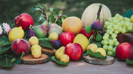 rustic composition with fruits and vegetables
