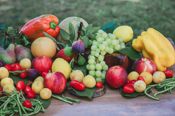 seasonal fruit and vegetables - rustic composition - freshness and naturalness