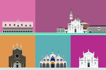 Doge's Palace,Rialto bridge,Church of San Giorgio,Saint Mark's Basilica in Venice,Italy - obrazy, fototapety, plakaty